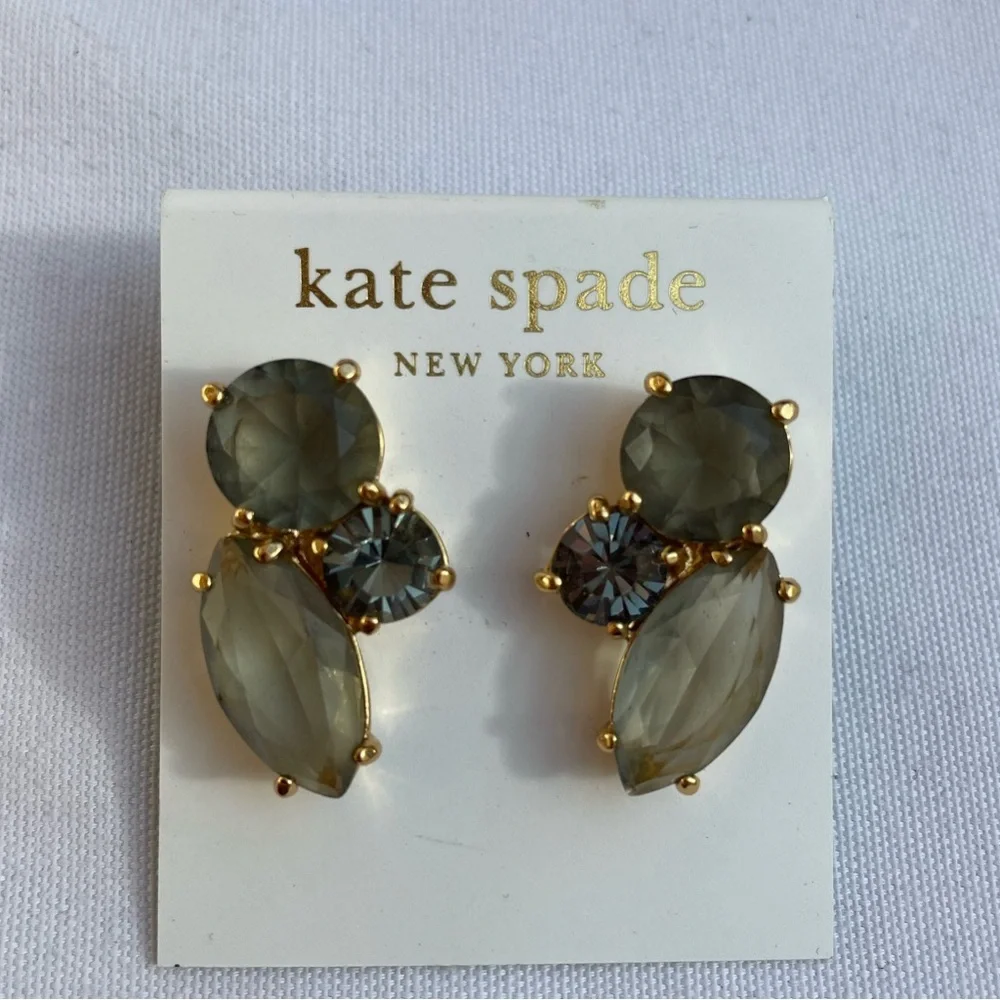 Kate Spade Gold Plate Grey Crystal Rhinestone Cluster Pierced Earrings - Picture 2 of 8